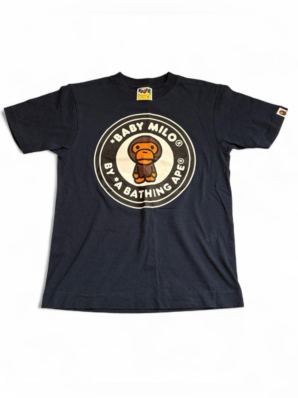Authentic BAPE Baby Milo Circle Logo Graphic T-Shirt Navy Blue Ladies XS